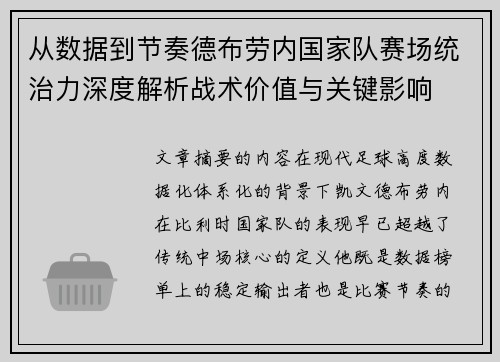 从数据到节奏德布劳内国家队赛场统治力深度解析战术价值与关键影响